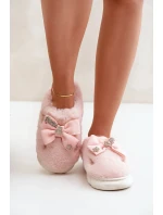 Futrzané Pantofle S Mašlí A Brožemi Růžové Annalira
