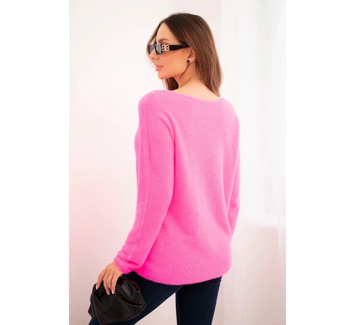 Dámský svetr z měkké pleteniny model 21958999 neonově růžový - Kesi