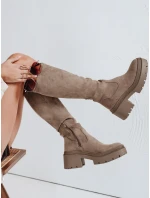Dámské semišové kozačky na silné podrážce béžové FashionStreet ZY1167