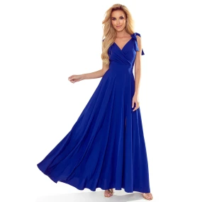 ELENA - Dlouhé dámské šaty v chrpové barvě s výstřihem a zavazováním na ramenou 405-2