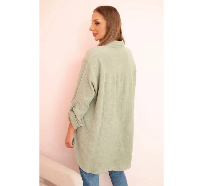 Bavlněná mušelínová košile oversize světlá khaki