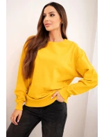 Dámská mikina z bavlny basic s kulatým výstřihem hořčicová