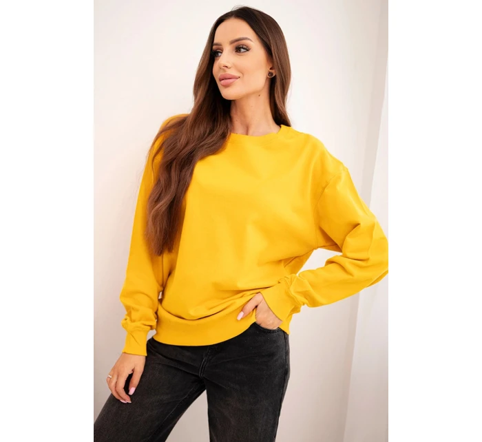 Dámská mikina z bavlny basic s kulatým výstřihem hořčicová