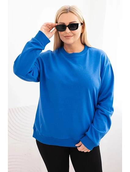 Dámská mikina Plus Size bavlněná basic s kulatým výstřihem chabrová
