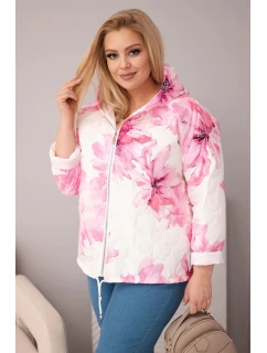Dámská jarní bunda Plus Size s květinovým vzorem světle růžová