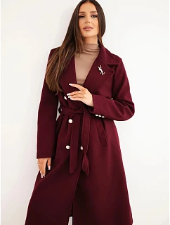 Dámský kabát s páskem model 22542827 švestkový - K-Fashion