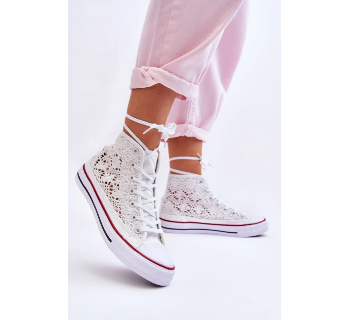 Dámské krajkové vysoké tenisky bílá model 21621978 - Boto