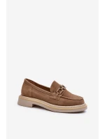 Dámské semišové mokasíny na ploché podrážce s ozdobou D&A TW101 hnědé Dámské semišové mokasíny na ploché podrážce s ozdobou D&A TW101 hnědé