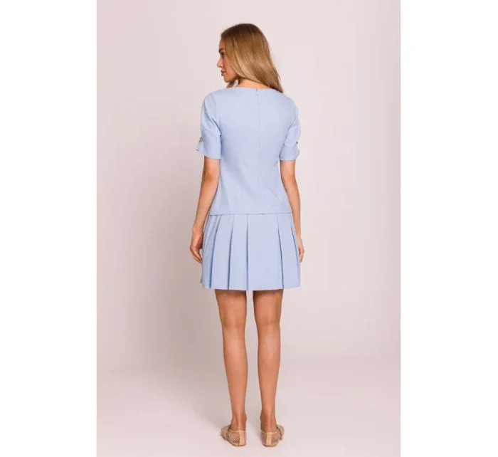 model 20970475 Džínové šaty se záhyby světle modré - Moe