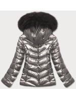Stříbrná lesklá dámská zimní bunda s kapucí (5M773-401)