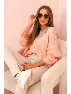 Dámský svetr s V výstřihem a knoflíky meruňkový