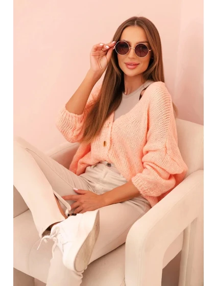 Dámský svetr s V výstřihem a knoflíky meruňkový Dámský svetr s V výstřihem a knoflíky meruňkový