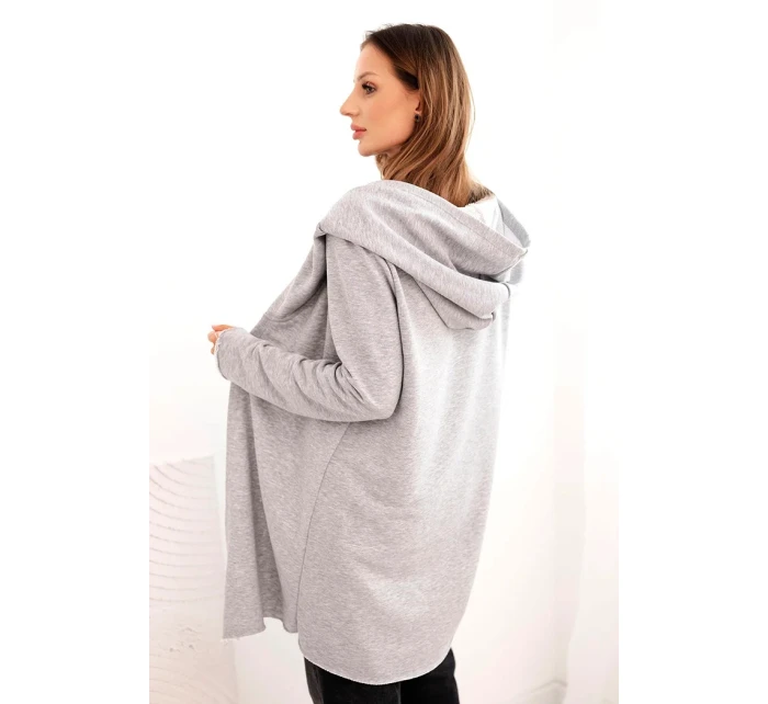 Dámská bavlněná bunda s kapucí a prodlouženým předním dílem šedý melír Dámská bavlněná bunda s kapucí a prodlouženým předním dílem šedý melír