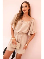 Dámský bavlněný overal bez rukávů s vázáním v pase ecru