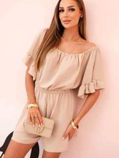 Dámský bavlněný overal bez rukávů s vázáním v pase ecru