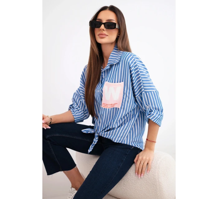 Dámská bavlněná košile s pruhy a jeansovým vázáním modrá