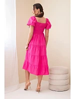 Dámské viskózové šaty s nabíranými rukávy a volánkovým topem khaki Dámské viskózové šaty s nabíranými rukávy a volánkovým topem khaki