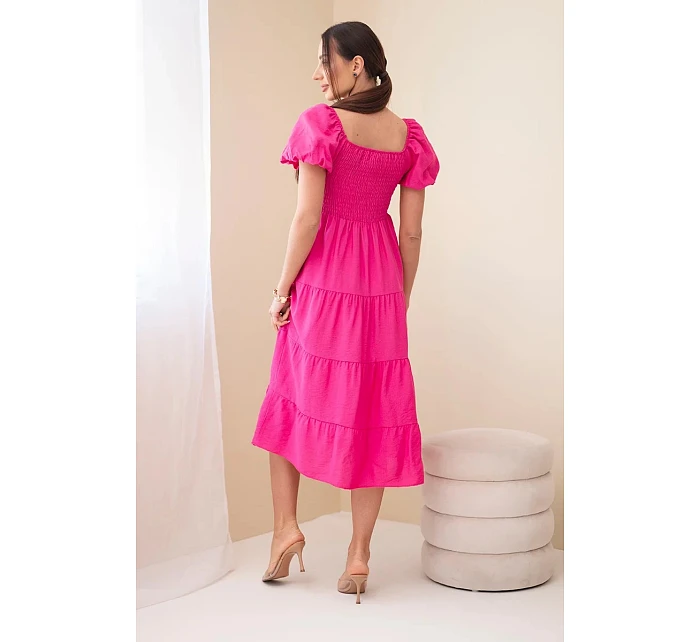 Dámské viskózové šaty s nabíranými rukávy a volánkovým topem khaki Dámské viskózové šaty s nabíranými rukávy a volánkovým topem khaki