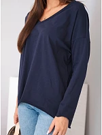 Dámská bavlněná oversized halenka s výstřihem do V a prodlouženým zadním dílem modrá Dámská bavlněná oversized halenka s výstřihem do V a prodlouženým zadním dílem modrá