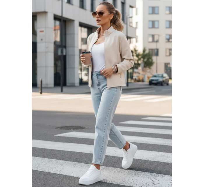 FashionStreet BY1561 dámská mikina na zip se stojáčkem béžová