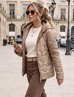 Dámská prošívaná přechodová bunda s kapucí, béžová, FashionStreet TY5882