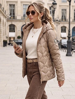 Dámská prošívaná přechodová bunda s kapucí, béžová, FashionStreet TY5882