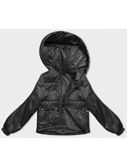 Krátká černá dámská bunda s kapucí model 18910651 - S'WEST Krátká černá dámská bunda s kapucí model 18910651 - S'WEST