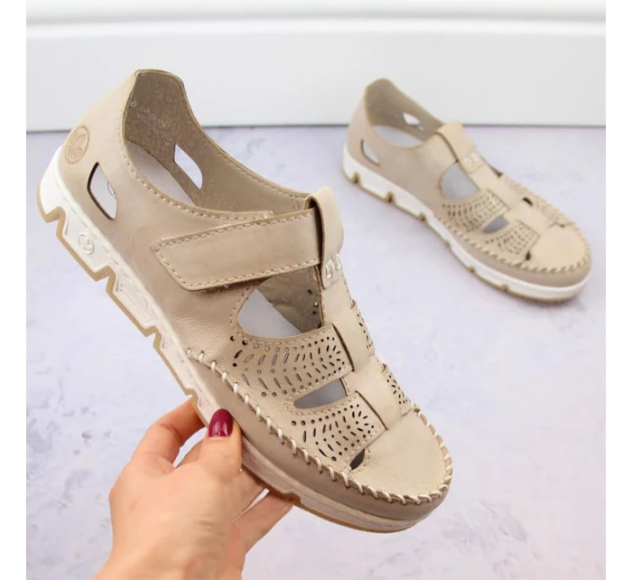 Rieker W RKR651 béžové kožené polobotky s háčkem a smyčkou