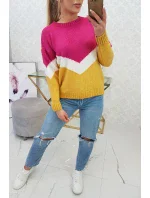 Geometrický vzorovaný svetr fuchsiová+hořčicová Geometrický vzorovaný svetr fuchsiová+hořčicová