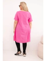 Dámské bavlněné šaty Plus Size s delším zadním dílem a kapsou růžová
