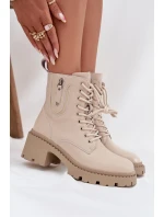 Kožené dámské kotníkové boty na klínu vyhřívané model 21707982 béžové - VINCEZA