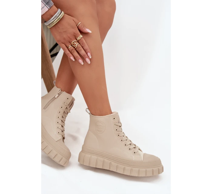 Zateplené dámské tenisky na platformě z ekokůže Big Star SS274535 béžové Zateplené dámské tenisky na platformě z ekokůže Big Star SS274535 béžové