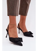 Dámské sandály na podpatku s mašlí Černé Hestia Dámské sandály na podpatku s mašlí Černé Hestia