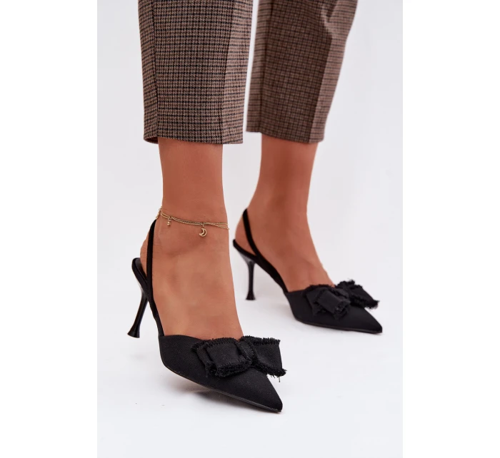 Dámské sandály na podpatku s mašlí Černé Hestia Dámské sandály na podpatku s mašlí Černé Hestia