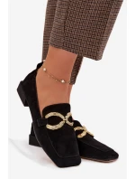 Dámské mokasíny z přírodního semiše zlatý detail D&A model 22031903 Černé - S.Barski