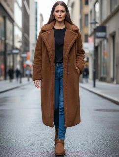 Dámský zimní kabát teddy dlouhá velbloudí Dstreet model 21995104 - FashionStreet