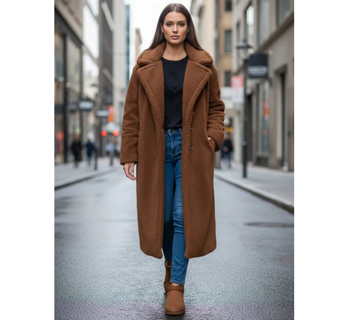 Dámský zimní kabát teddy dlouhá velbloudí Dstreet model 21995104 - FashionStreet