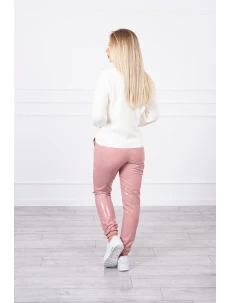 Dvouvrstvé velurové kalhoty tmavě růžové