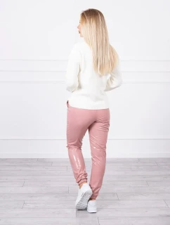 Dvouvrstvé velurové kalhoty tmavě růžové