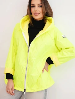 Dámská jarní prošívaná bunda s kapucí a zipem žlutý neon
