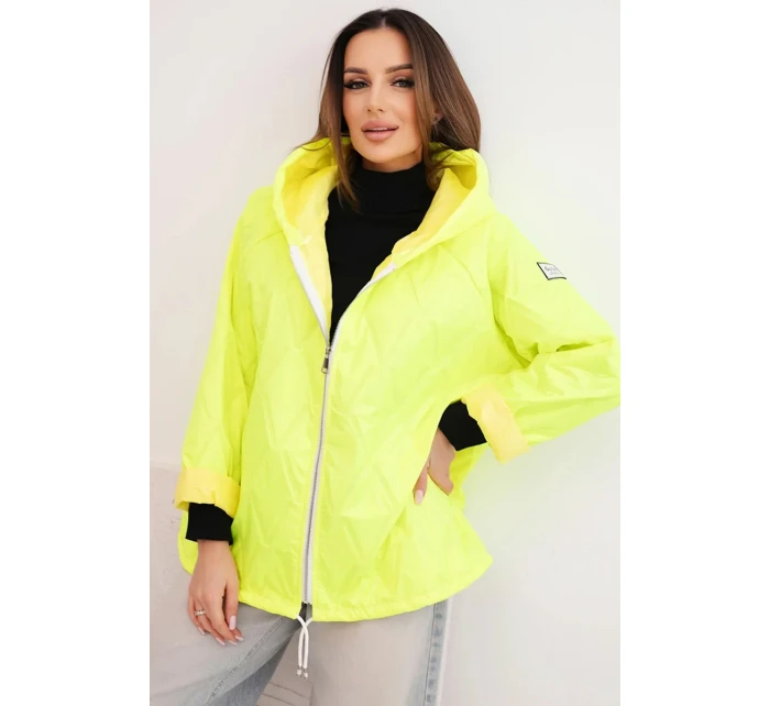 Dámská jarní prošívaná bunda s kapucí a zipem žlutý neon