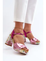 Dámské sandály na podpatku ve květech D&A CR980 růžové