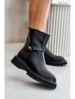 Kožené dámské boty s páskem zateplené model 21673849 Černé - Goe