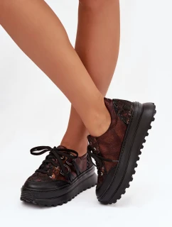 Kožené dámské tenisky na platformě model 21821683 čokoládové - Maciejka