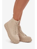 Dámské zateplené kotníkové tenisky na platformě model 21789257 Světle béžová - Big Star Dámské zateplené kotníkové tenisky na platformě model 21789257 Světle béžová - Big Star