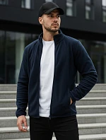 Pánská fleecová mikina s límečkem, tmavě modrá, FashionStreet BX4775