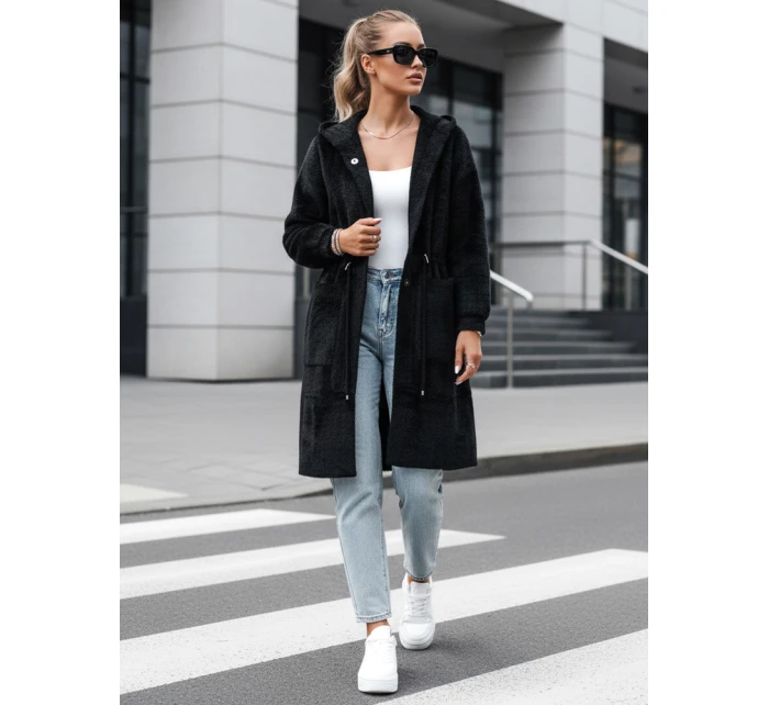 Dámský dlouhý kabát s kapucí MELBY černý FashionStreet NY0671