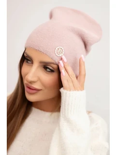 Dámská klasická čepice z měkké pleteniny s pudrově růžová model 21480741 - K-Fashion