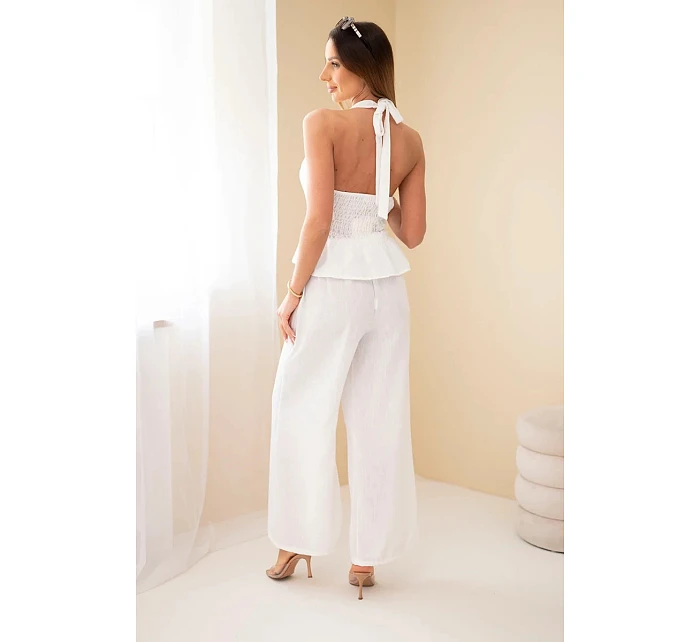 Dámský viskózový komplet model 22079433 top a kalhoty se širokými nohavicemi ecru - K-Fashion Dámský viskózový komplet model 22079433 top a kalhoty se širokými nohavicemi ecru - K-Fashion