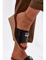 Dámské pantofle na platformě s imitací pletení Sergio Leone KL325 Černé